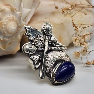 Natural Lapis Blue Stone Silver 925 Ring